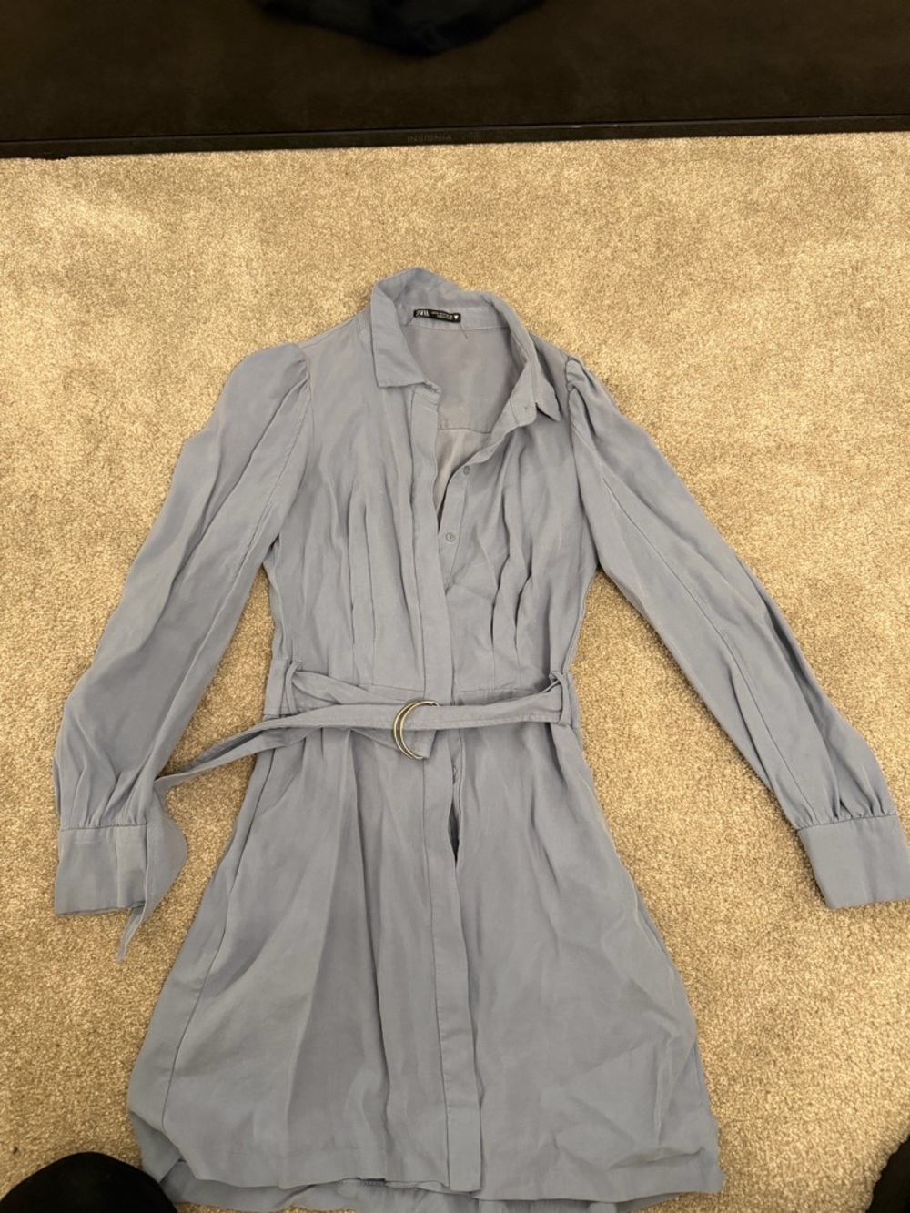 Zara Light Blue Long Sleeve Belted Shirt Dress